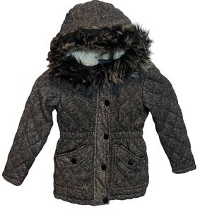 Me Jane Girls XS (4/5) Gray Quilted Faux Fur Hooded Coat Jacket‎